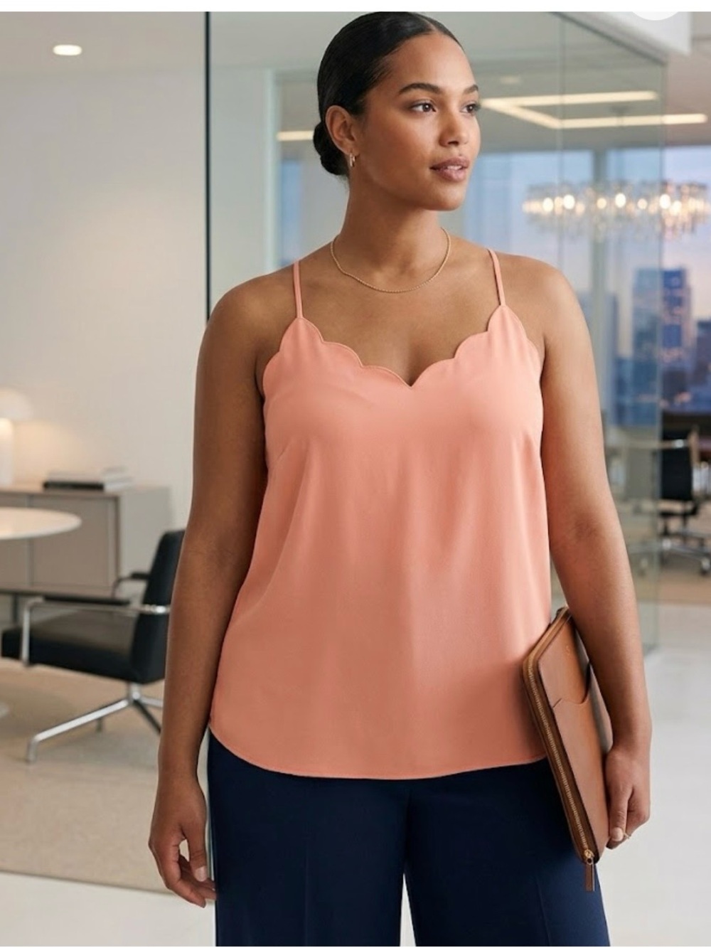 J. Crew Scallop-Edge Spaghetti Strap Cami in Coral